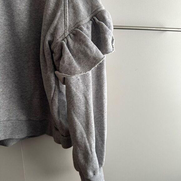 Something Navy Size Large Gray Ruffle Round Neck Sweater Cozy Staple Chic Flirty - Picture 5 of 10